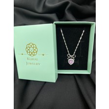 Kural Jewelry 925 Ayar Gümüş 50 cm Singapur Zincir Kalp Elmas Kurdele Detaylı Kolye Kadın
