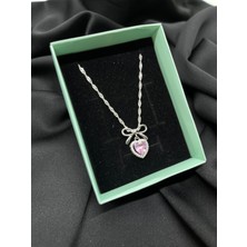 Kural Jewelry 925 Ayar Gümüş 50 cm Singapur Zincir Kalp Elmas Kurdele Detaylı Kolye Kadın