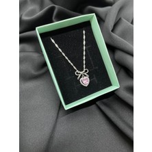 Kural Jewelry 925 Ayar Gümüş 50 cm Singapur Zincir Kalp Elmas Kurdele Detaylı Kolye Kadın