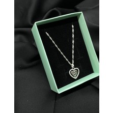 Kural Jewelry 925 Ayar Gümüş 50 cm Singapur Zincir Iki Yönlü Dönen Kalp Zirkon Taşlı Kolye Kadın