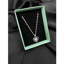 Kural Jewelry 925 Ayar Gümüş 50 cm Singapur Zincir Iki Yönlü Dönen Kalp Zirkon Taşlı Kolye Kadın
