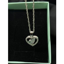 Kural Jewelry 925 Ayar Gümüş 50 cm Singapur Zincir Iki Yönlü Dönen Kalp Zirkon Taşlı Kolye Kadın