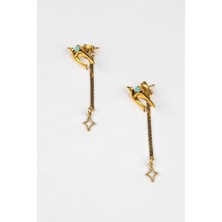 Lila Rosa Etnik Otantik Kuş Figürlü Küpe