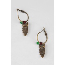 Lila Rosa Etnik Otantik Baykuş Figürlü Küpe