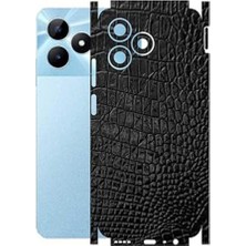 ECR MOBILE Realme Note 50 ile Uyumlu Deri Desenli Siyah Arka Kaplama