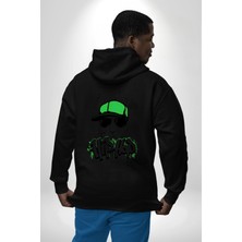 Navcoli Paskalya Tavşanı Hip Hop Yeşil Şapka Erkek Kadın Siyah Ön Sırt Baskılı Kapüşonlu Sweatshirt Hoodie
