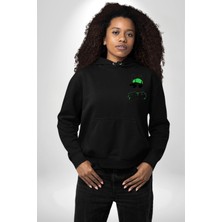 Navcoli Paskalya Tavşanı Hip Hop Yeşil Şapka Erkek Kadın Siyah Ön Sırt Baskılı Kapüşonlu Sweatshirt Hoodie