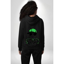 Navcoli Paskalya Tavşanı Hip Hop Yeşil Şapka Erkek Kadın Siyah Ön Sırt Baskılı Kapüşonlu Sweatshirt Hoodie
