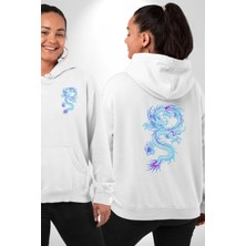 Navcoli Çin Sitili Ejderha Bereket Tanrısı Erkek Kadın Beyaz Ön Sırt Baskılı Kapüşonlu Sweatshirt Hoodie