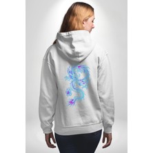 Navcoli Çin Sitili Ejderha Bereket Tanrısı Erkek Kadın Beyaz Ön Sırt Baskılı Kapüşonlu Sweatshirt Hoodie