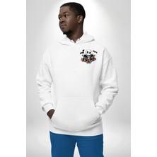 Navcoli Halloween Skeleton Eğlenceli Cadılar Bayramı Erkek Kadın Beyaz Ön Sırt Baskılı Kapüşonlu Sweatshirt Hoodie