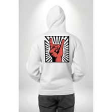Navcoli Rock On El Işareti Metal Horns Sembolü Erkek Kadın Beyaz Ön Sırt Baskılı Kapüşonlu Sweatshirt Hoodie