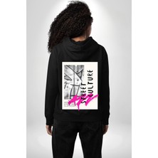 Navcoli Sokak Kültürü Erkek Kadın Siyah Ön Sırt Baskılı Kapüşonlu Sweatshirt Hoodie