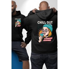 Navcoli Sakin Ol Tüm Sorunlar Çözüldü Dondurma Ile Erkek Kadın Siyah Ön Sırt Baskılı Kapüşonlu Sweatshirt Hoodie