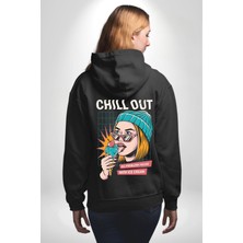 Navcoli Sakin Ol Tüm Sorunlar Çözüldü Dondurma Ile Erkek Kadın Siyah Ön Sırt Baskılı Kapüşonlu Sweatshirt Hoodie