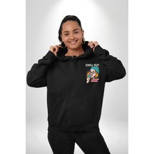 Navcoli Sakin Ol Tüm Sorunlar Çözüldü Dondurma Ile Erkek Kadın Siyah Ön Sırt Baskılı Kapüşonlu Sweatshirt Hoodie
