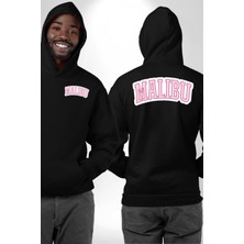 Navcoli Malibu California Pembe  Erkek Kadın Siyah Ön Sırt Baskılı Kapüşonlu Sweatshirt Hoodie