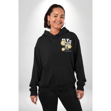 Navcoli Gökyüzünde Uçmak Astronot Erkek Kadın Siyah Ön Sırt Baskılı Kapüşonlu Sweatshirt Hoodie