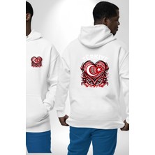 Navcoli Türkiye Ay Yıldız Kırmızı Beyaz Kalp Erkek Kadın Beyaz Ön Sırt Baskılı Kapüşonlu Sweatshirt Hoodie