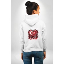 Navcoli Türkiye Ay Yıldız Kırmızı Beyaz Kalp Erkek Kadın Beyaz Ön Sırt Baskılı Kapüşonlu Sweatshirt Hoodie