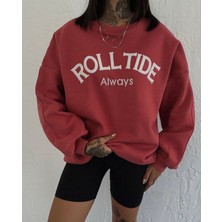 Amor Man Özel Tasarım Bisiklet Yaka Rolltide Baskılı Şardonlu Kışlık Oversize Trend Kadın Sweatshırt