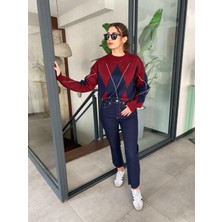 Nice Boutique Bisiklet Yaka Baklava Desenli Kadın Kazak