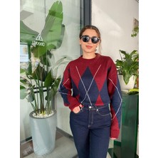 Nice Boutique Bisiklet Yaka Baklava Desenli Kadın Kazak
