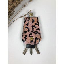 Anahtarlık Pembe Leopar Desenli Hakiki Deri