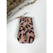 Anahtarlık Pembe Leopar Desenli Hakiki Deri