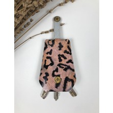Anahtarlık Pembe Leopar Desenli Hakiki Deri