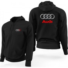 Audi Logo Siyah Fermuarlı Limited Edition Kapşonlu Sweatshirt