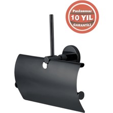 Çelik Banyo Paslanmaz Pirinç Flora Yedek Kağıtlık Geniș Kapaklı Üçlü Mat Siyah