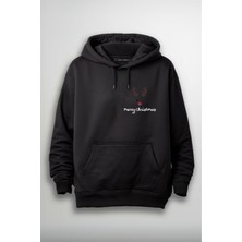 Merch&ice Merry Christmass Geyik Silüeti Yılbaşı Baskılı Unisex Hoodie