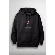 Merch&ice Kırmızı Şarap Aşk Tasarım Önü Baskılı Unisex Hoodie- Wine & Romance Perfectly Blended