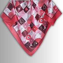 Pembe Fular Kalp Desenli Sevgililer Günü 58CMX58CM
