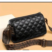 Siyah Renk Şık Pu Deri Kapitone Desenli Çapraz & Omuz Çantası