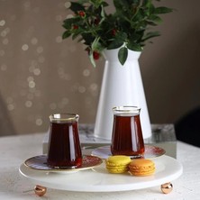 Akayev  Mermer Beyaz 30 cm Rose Gold Boncuk Ayaklı Yuvarlak Sunumluk