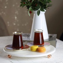 Akayev  Mermer Beyaz 30 cm Rose Gold Boncuk Ayaklı Yuvarlak Sunumluk