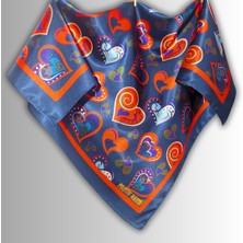 Indigo Mavi Fular Kalp Desenli Sevgililer Günü 58CMX58CM