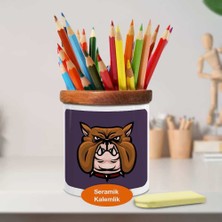 Asilmeydan Bulldog Kızgın Köpek Ahşap Seramik Kalemlik - 2147734118-1