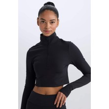 DeFacto Sıcak Tutan Warmtech Slim Fit Dar Kesim Fermuarlı Dik Yaka İçi Yumuşak Tüylü Esnek Kumaş Uzun Kollu Tişört W0343AZ25SP