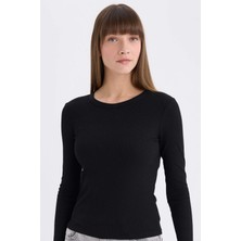DeFacto Slim Fit Dar Kesim Bisiklet Yaka Basic Düz Fitilli Kaşkorse Uzun Kollu Tişört E5767AX25SP