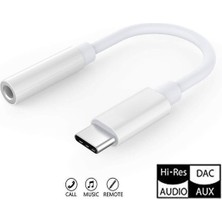 Type-C Kulaklık Dönüştürücü 3.5 mm Jack Girişli Ses Adaptörü Aux Kablo Beyaz