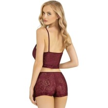 Bordo Saten Şort Takımı 9219