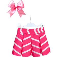 Little Tortoise Kız Çocuk Pembe Renkli Tafta Pileli Tütülü Astarlı Çizgili Etek