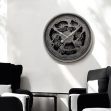 Byars Blişim Byars Bilişim CRK-826 Premium Ahşap Ithal Dönen Çarklı Roma Rakamlı Eskitme Kadranlı Metalik Gri Duvar Saati 76X76X8 cm