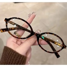 Mıux Leopar Oval Çerçeve Mavi Işık Korumalı Ekran Gözlüğü, Optik Uyumlu, Camları Değişebilir