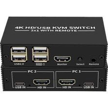 Bastore HDMI Kvm Switch 2 Port USB Type C 2 Pc Tek Kasa Klavye Mouse Kontrol Çoklayıcı