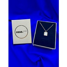 Celeste Shine Dikdörtgen Model Doğal Taşlı Altın Sarı (Gold) Paslanmaz Çelik Kolye