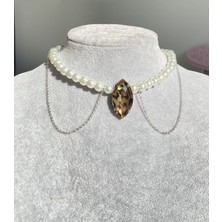 Pinky Lady Cam Incili Ayarlanabilir Parlak Leopar Taşlı Choker Kolye